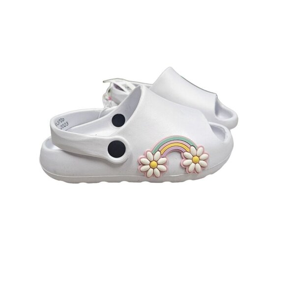 NWT Childrens White Clogs With Rainbow & Flower Decor‎ Slip On - Picture 1 of 11